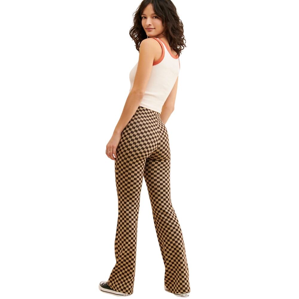 Urban Outfitters Bryn Pull-On Flare Pant - Brown Checkered Size Small